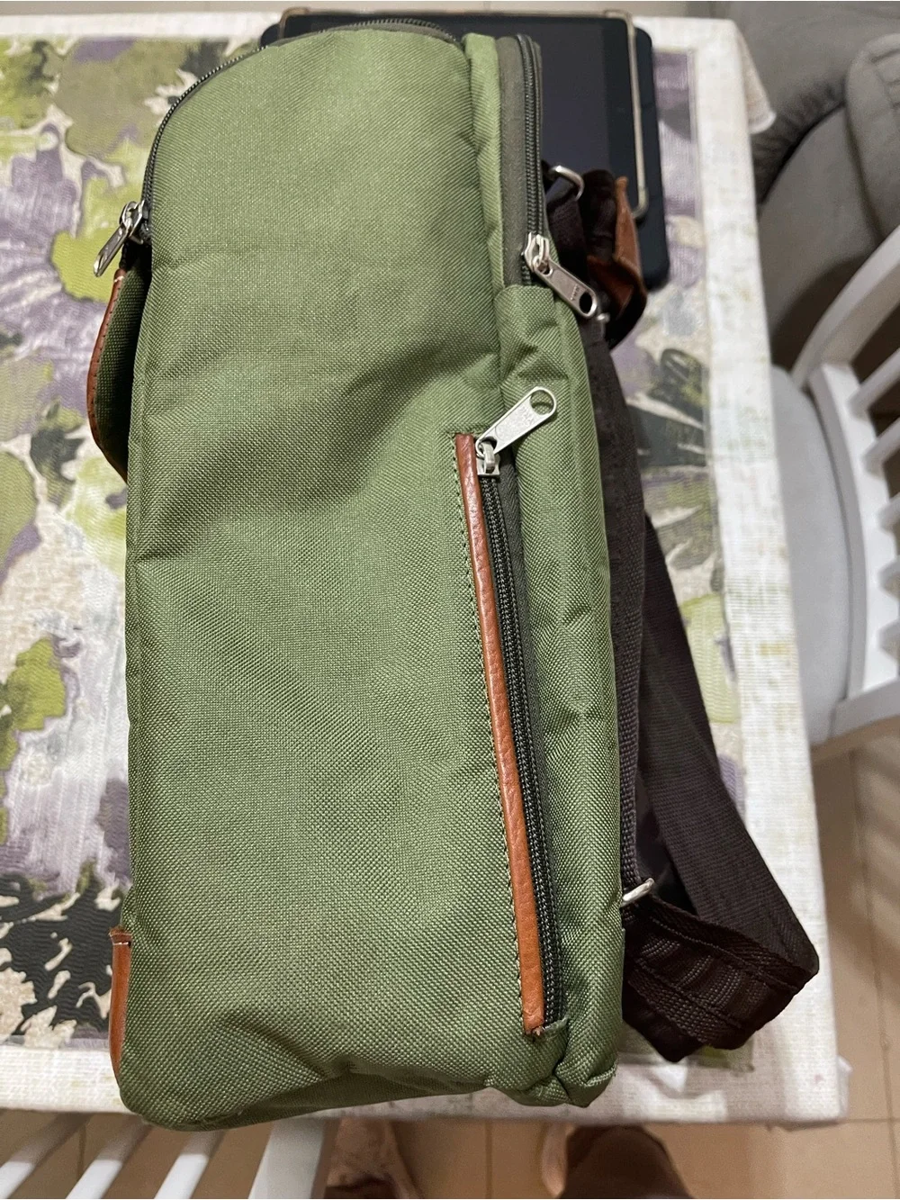 Amanda Olive Green Backpack with Brown Trim (matera )